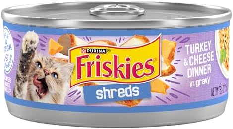 Purina Friskies Shreds Turkey and Cheese Dinner in Gravy High Protein Wet Cat Food - (Pack of 24) 5.5 oz. Cans