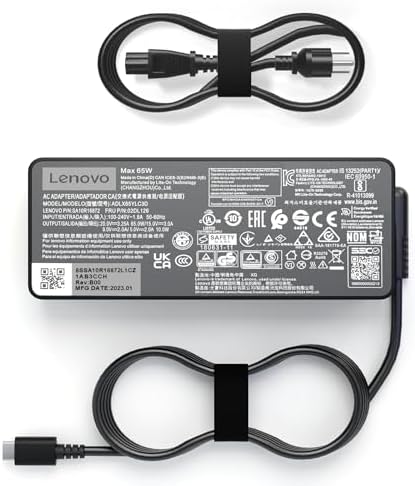 65W USB C Type C AC Charger Fit for Lenovo Thinkpad T470 T470S T480 T480S T490 T490S T495 T495S 20HD 20HE 20JM 20HF 20HG 20V 3.25A Yoga 730 C740 920 C930 C940 IdeaPad Laptop Power Supply Adapter Cord