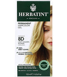 Herbatint Permanent Haircolor Gel, 8D Light Golden Blonde, Alcohol Free, Vegan, 100% Grey Coverage - 4.56 oz