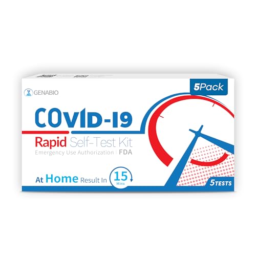 Genabio COVID-19 Rapid Self-Test Kit, Fast Result in 15 Mins, Non-Invasive Nasal Swab, HSA/FSA Eligible, 5 Pack, Accurate & Convenient Testing at Home
