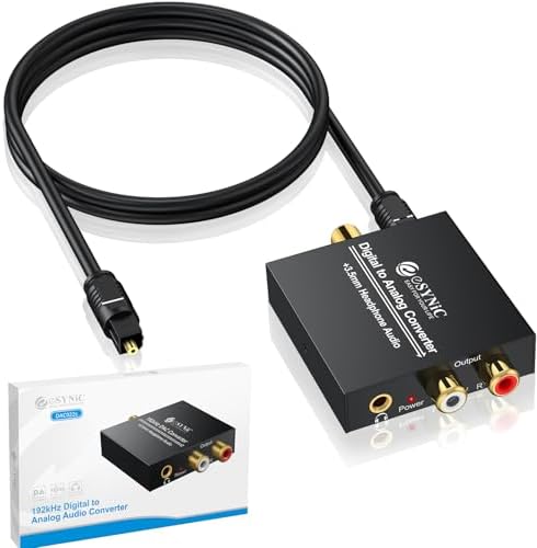 eSynic Professional Optical to RCA Converter 192KHz Digital to Analog Audio Converter Optical Audio to 3.5mm Adapter Optical to Analog Audio Converter DAC Converter for HDTV Blu Ray HD DVD TV etc