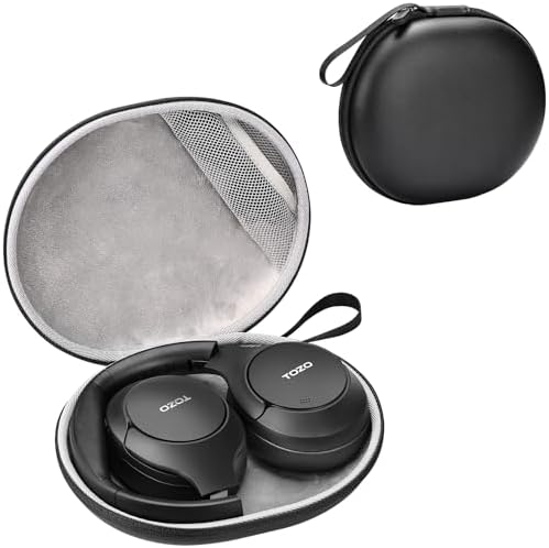 TOZO Headphone Case Cover for TOZO HT2 HA1 HT1 Wireless Headphones,Anti-Scratch, Water and Dust Resistant, Pocket for Cable, Faux Leather Storage Bag, Case Only, Black