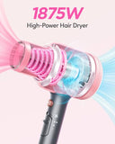 Wavytalk Professional Ionic Hair Dryer Blow Dryer with Diffuser and Concentrator for Curly Hair 1875 Watt Negative Ions Dryer with Ceramic Technology Nozzle for Fast Drying as Salon Light and Quiet