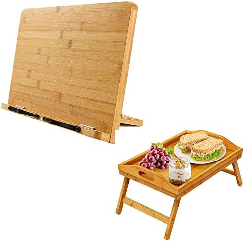 Bamboo Bed Tray Table & Bamboo Book Stand Large Cookbook Holder Reading Book