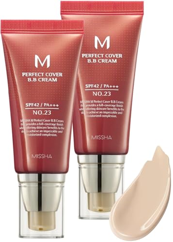 MISSHA M Perfect Cover BB Cream Dual Pack No.23 Natural Beige for Light with Neutral Skin Tone SPF 42 PA +++ 1.69 Fl Oz - Tinted Moisturizer for face with SPF