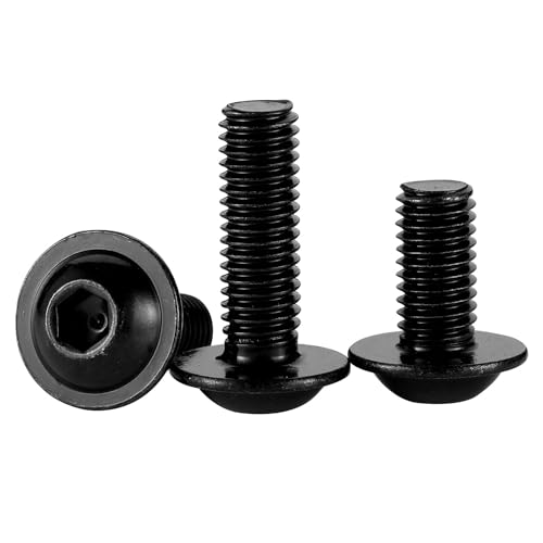M6-1.0 x 40mm Flanged Button Head Socket Cap Screw Bolts, Allen Socket Drive, Stainless Steel 304, Black Oxide Finish, Quantity 25