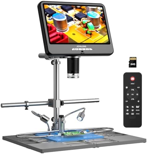 JL210S Plus 10.1" 4K 60FPS HDMI Digital Microscope, 64MP Soldering Microscope Station for Electronics Repair, UHD 3840P Video Audio Record, 4K LCD Microscope for Adults, Coin Microscope, 64GB