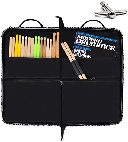 EASTROCK Drum Sticks Bag Drumstick Bag 18.9“*23.2” Large Capacity for Drumsticks,Drum Sticks Holder Bag with One Drum Key,Drum Hook,Carrying Strap（Black）