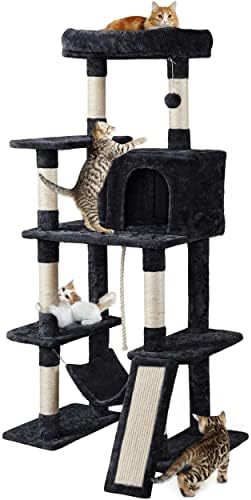 Yaheetech Cat Tree Cat Tower, 63in Multi-Level Cat Tree for Indoor Cats, Tall Cat Tree w/Sisal-Covered Scratching Posts & Condo, Cat Furniture Activity Center for Cats Kitten, Black, L