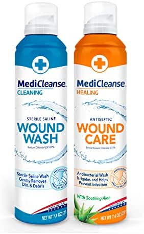 First Aid Sterile Saline Wound Wash and Antiseptic Wound Care Kit, 7.4 Ounce, Pack of 2 - Made in USA
