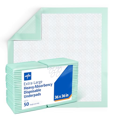Medline Super Absorbent Underpad, 36" x 36", 50 Count, Extra Large Disposable Incontinence Pads, Protective Bed Pads, Chucks, For Kids, Adults, Elderly, Furniture & Surface Protection Pee Pad