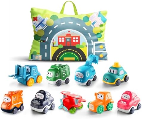 ALASOU 9 PCS Baby Cranes Car Toys with Playmat/Storage Bag|1st Birthday Gifts for Toddler Toys Age 1-2|Baby Toys for 1 2 Year Old Boy|1 2 Year Old Boy Birthday Gift for Infant Toddlers