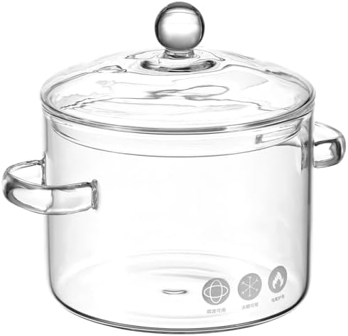 Yardwe Glass Cooking Pot- 1.35L Heat- Resistant Borosilicate Glass Two- eared Instant Noodle frying pans for Pasta Noodle, Soup, Tea Transparent