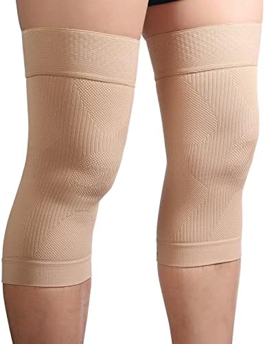 KEKING Orthopedic Brace for Tendinitis, Arthritis, ACL, MCL, Injury Recovery, Meniscus Tear, Knee Pain, Aching Knees, Patellar Tendonitis and Arthritis, Knee Compression Sleeves 2 Pack, Beige L