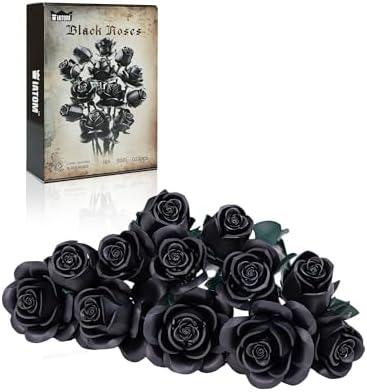 Black Roses Bouquet Building Set, Artificial Flowers Botanical Collection Blocks Kit Compatible with Lego for Adults, Gothic Home Decor for Mother's Day (623PCS)