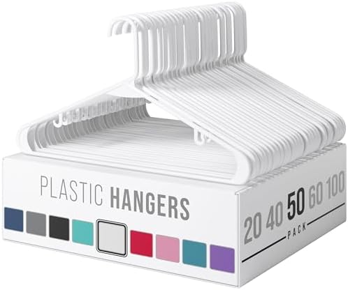 Neaterize Clothes Hangers 50 Pack White - Plastic Hangers - Ganchos Colgar Ropa