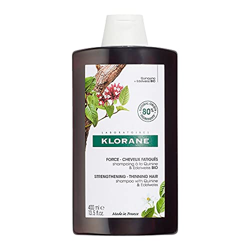Klorane Strengthening Shampoo with Quinine and Edelweiss for Thinning Hair, Supports Thicker, Stronger, Healthier Hair, For Men and Women Paraben, Silicone and Sulfate Free, 13.5 Fl Oz