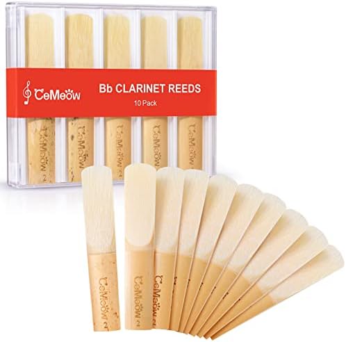 Clarinet Reeds 2.0, CeMeow Traditional Reeds for Clarinet Beginner 10Pack with Plastic Box, Thinner Reed Tip Advanced Cutting Technology for Clarinet Beginner and Player