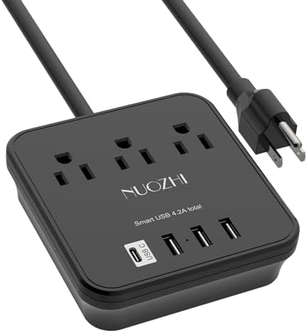 Cruise Essentials,6 Ft Power Strip with 3 Outlets and 4 USB Ports(1 USB C), Non Surge Protector for Cruise Ship, Travel, Home Office, ETL Listed, Black