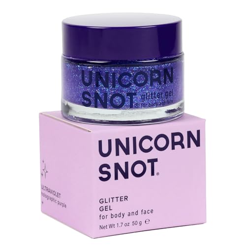 Unicorn Snot Face & Body Glitter - Cosmetic-Grade Holographic Glitter Gel - Glitter Makeup for Festivals, Raves, Anime Cosplay - Safe for Face, Easy Application & Removal, Purple Glitter (Ultraviolet)