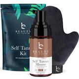 Self Tanner Tanning Mousse Kit - USA Made with Natural & Organic Ingredients, Self Tanner Mousse and Mitt, Self Tan Kit, Fake Tan Tanning Foam, Medium to Dark Sunless Tanner, Self Tanners Best Sellers