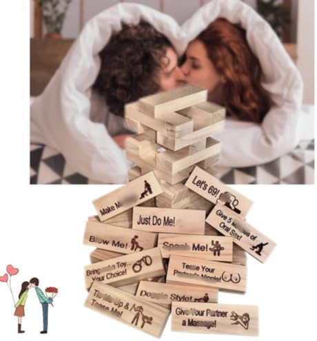 Lust Tower - Game for Adults, 48Pcs Super Naughty Block Tower Game,Couples Games for Adults,Valentine Tumbling Tower Stacking Blocks Game, Stacking Wooden Block Game for Grown Ups (1 Set)