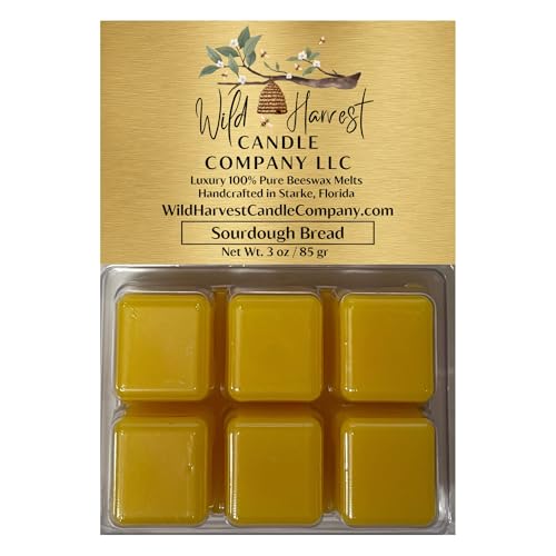 Soughdough Bread Scented, 2-Pack Pure Beeswax Melts for Warmers, Wild Harvest Candle Company, 3 oz Beeswax Tarts Cubes, Hand Poured Made in USA, Phthalate Free