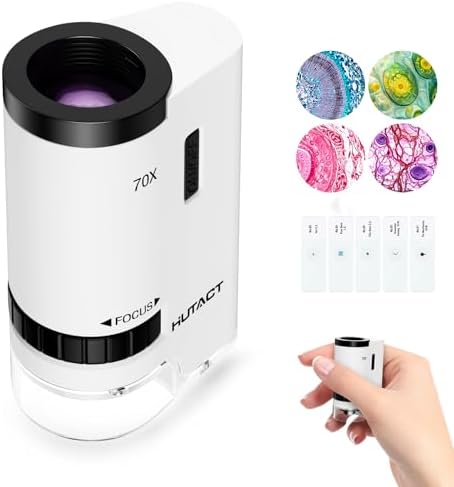 Science Mini Microscope Pocket for Kids: 70x Portable Handheld Miniscope with 5Pcs Slides - Birthday Gift for Nature Learning Outdoor Exploration Minilabster Children Boys Girls 6 7 8 9 10 11 12
