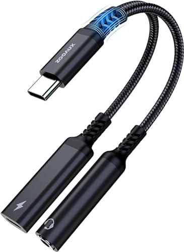 ZOOAUX USB C to 3.5mm Headphone and Charger Adapter,2 in 1 USB C to Aux Audio Jack with PD 60W Fast Charging Dongle Cable Cord for Galaxy S23/S22/S21/S20 Ultra, iPad Pro,Pixel(Black)