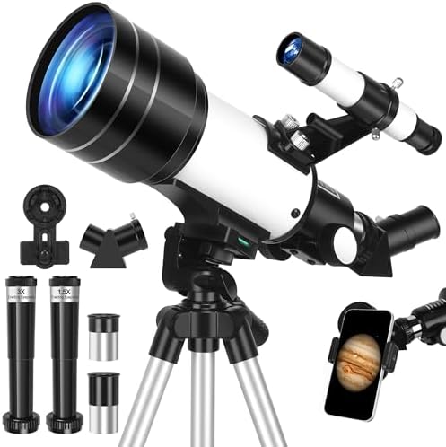 Telescope, Telescope for Adults & Kids, 70mm Aperture 400mm Portable Refractor Telescopes for Astronomy Beginners, Travel Telescopes AZ Mount Fully Multi-Coated Optics with Phone Adapter