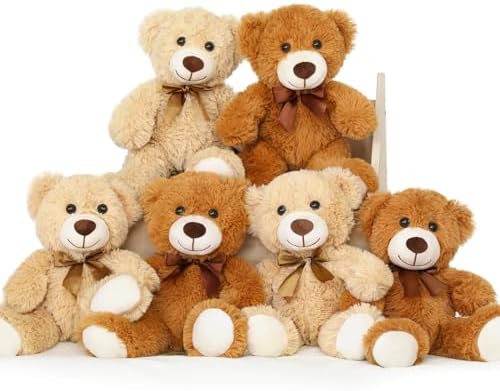 MorisMos Teddy Bears Bulk, 6 Packs Bulk Teddy Bear Stuffed Animals 14 inch, Soft Bears Plush for Baby Shower, Kids, Brown, Dark Brown