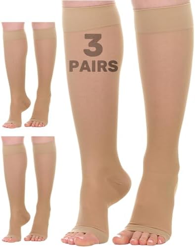 (3 Pack) Sheer Compression Socks for Women 20-30mmHg Open Toe - Toeless Knee Highs Support Stockings for Circulation - A416