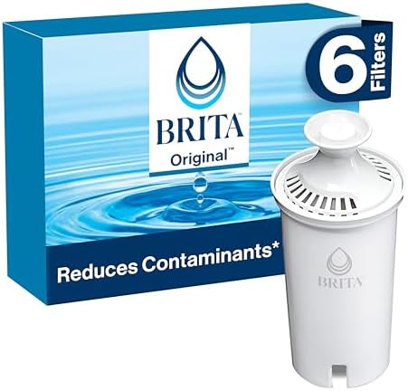 Brita Standard Water Filter for Pitchers and Dispensers, Reduces Copper, Cadmium and Mercury Impurities, Lasts Two Months or 40 Gallons, Includes 6 Filters for Pitchers, White