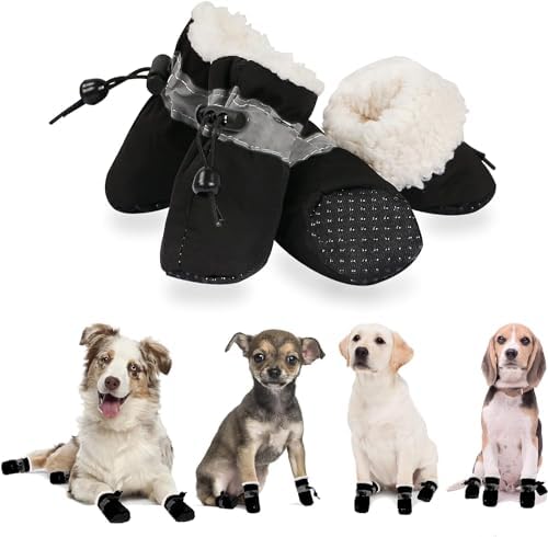 YAODHAOD Dog Shoes for Winter, Dog Boots & Paw Protectors, Fleece Warm Snow Booties for Puppy with Reflective Strip Anti-Slip Rubber Sole for Small Medium Size Dogs,Size 7: 2.3"x1.9" (L*W),Black