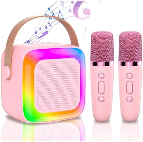 Mini Karaoke Machine for Kids Adults,Portable Bluetooth Karaoke Speaker with 2 Wireless Microphone and LED Lights,Toys for Party,Home KTV,Birthday for Girls 4, 5, 6, 7, 8,12+ Toddler Teens(Pink)