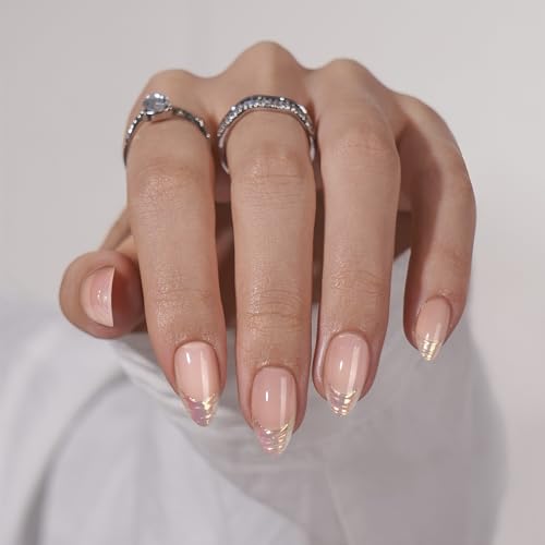 BTArtbox Press on Nails Short Almond - Valentines Day Aurora French Tip Press On Nails Almond, Spring Glue On Nails for Gifts, Natural Stick On Nails in 16 Sizes - 30 Fake Nails Kit, Athena