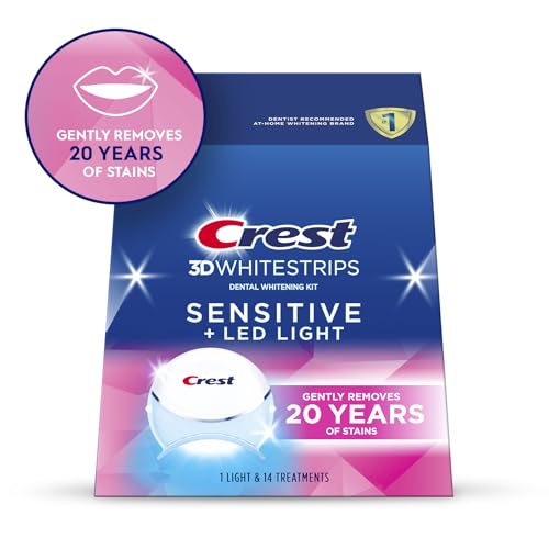 Crest 3DWhitestrips Sensitive + LED Light Teeth Whitening Kit, 14 Treatments, Gently Removes 20 Years of Stains