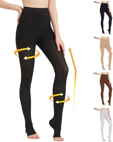 MGANG Medical Compression Pantyhose for Women & Men, 20-30mmHg Graduated Compression Support Tights, Open Toe, Opaque Waist High Compression Stockings for Edema, Varicose Veins, Flight, DVT, Black S
