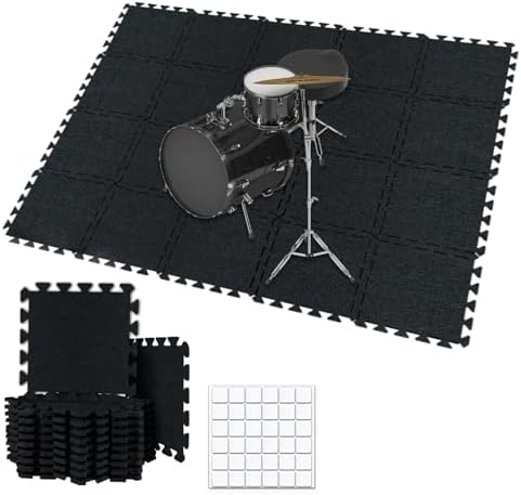 TroyStudio Thick Sound Absorbing Interlocking Floor Mats, 20 Pcs 11x 11 x 0.4 inches High Density Piano Carpet Drum Rug, Non-Slip Anti Vibration Soundproof Pads Acoustic Blankets for Music Studio