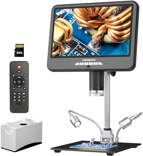 LM210S 10.1'' 4K 60FPS Digital Microscope HDMI for Electronics Repair, 4K Microscope for Soldering with Microphone, HDMI 2.0 Output, 4K 60FPS UHD Video, 64MP Coin Microscope for Adults, 64GB
