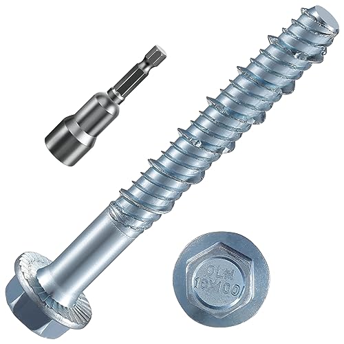 Wensilon(30per Box)1/2" x 5" Zinc Plated Large Diameter Concrete Screw for Anchoring to Masonry, Brick or Block
