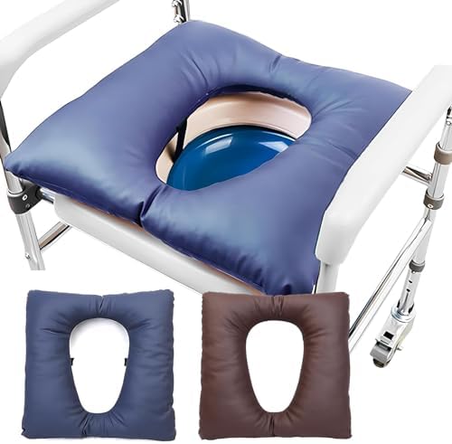 Bedside Commode Cushion - Washable 16.5" X 16.5" Thick Pad PU Cover with Fixing Straps for Commode Chair,Portable Toilet Seat Cushion for Seniors Raz Shower Chair Seat,Blue