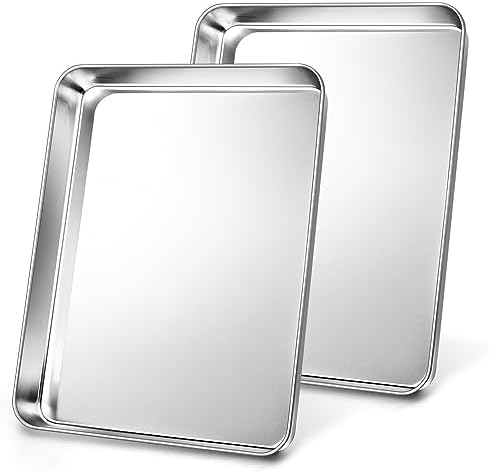 2Pcs Baking Sheet Pan Set, Joyfair Stainless Steel Cookie Sheets, Commercial Metal Pans Toaster Oven Tray Bakeware for Jelly Roll/Bread/Bacon, Heavy Gauge, Rust-free & Dishwasher Safe (17.5 Inch)