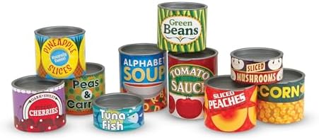 Melissa & Doug Let's Play House! Grocery Cans Play Food Kitchen Accessory ,3+ years- 10 Stackable Cans With Removable Lids