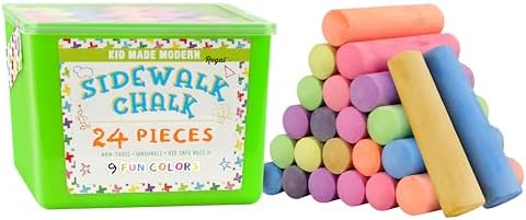 Kid Made Modern Non Toxic Sidewalk Chalk Bucket (24 Count) - Washable Colored Chalk Bulk Set for Kids and Toddlers Outdoor Games