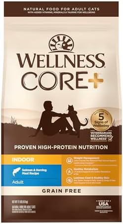 Wellness CORE+ Natural Grain-Free High Protein Adult Dry Cat Food, Salmon and Herring Meal, Indoor Recipe, 11 Pound Bag