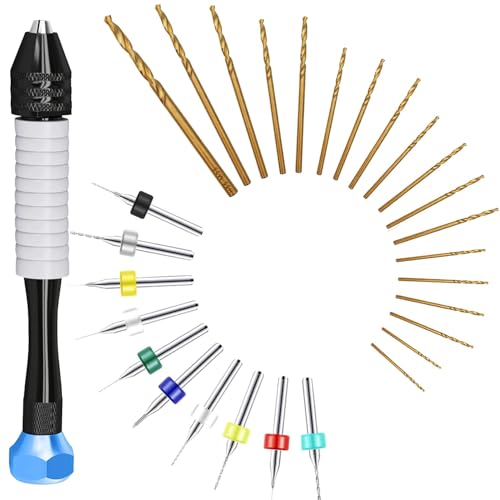 Micro Drill Bits Set with Pin Vise | Small Hand Drill Bit Set - Pin Vise Hand Drill Manual, PCB Mini Drill Bits for Resin Beads Polymer Clay | DYI Jewelry Making Drill, Craft Drill Bits Set