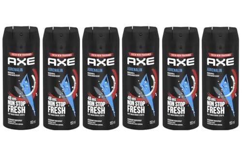 AXE (6 Pack) Adrenalin Body Spray for Men, 5.07 Oz (150ml) |Mandarin & Sandalwood scent |48H Non Stop Fresh |by SBD