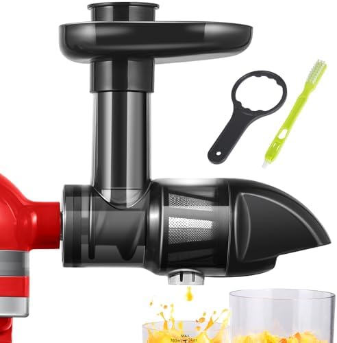 Masticating Juicer Attachment for All KitchenAid Stand Mixers, Slow Juicer Attachment for Kitchen Aid Mixer, Easy to Clean Cold Press Juicers Parts with Brush, Machine not included, Black