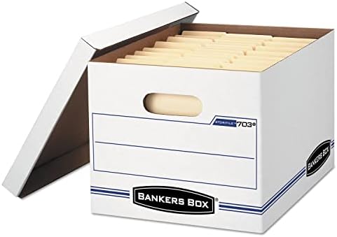 Bankers Box 12 Pack STOR/FILE Basic Duty File Storage Boxes, Standard Assembly, Lift-off Lid, Letter/Legal, White/Blue